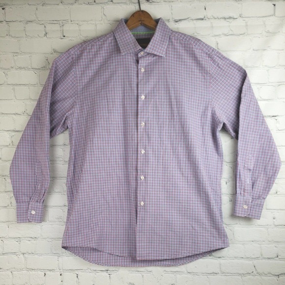 Tattersall London Shirt Men's 17 34/35‎ Red & Blue Plaid Check Button Up Dress - Picture 2 of 13